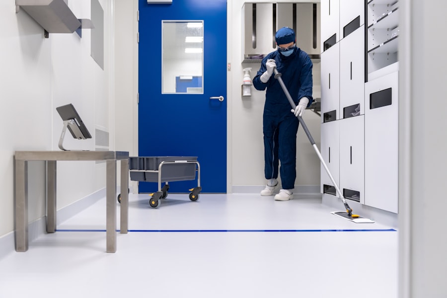Commercial floor and facility cleaning in progress